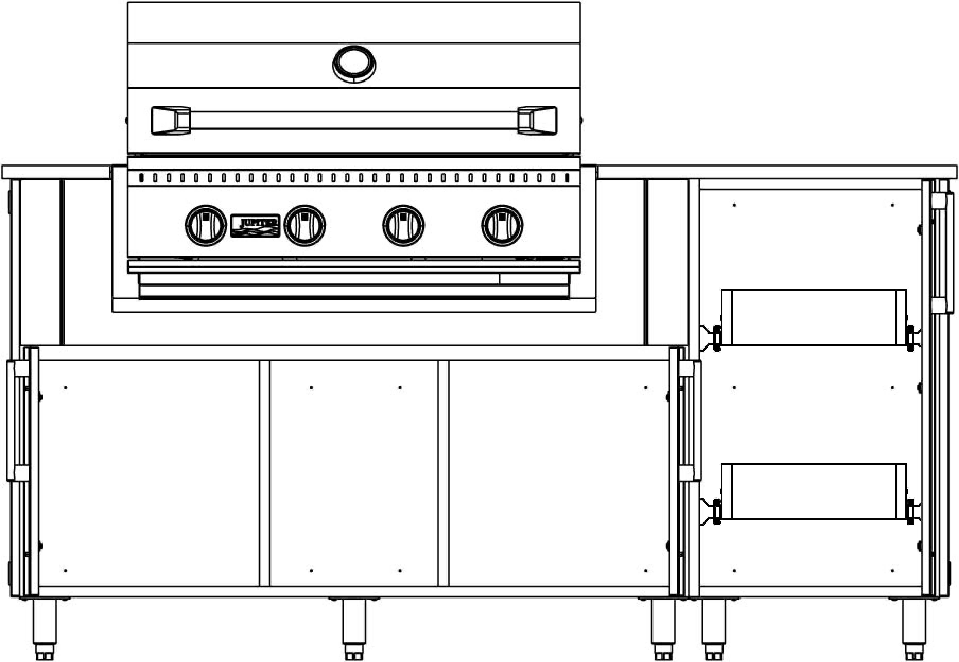 F685L2T - 68.5" Glacier Island, Grill Left with Roll-Out Trays