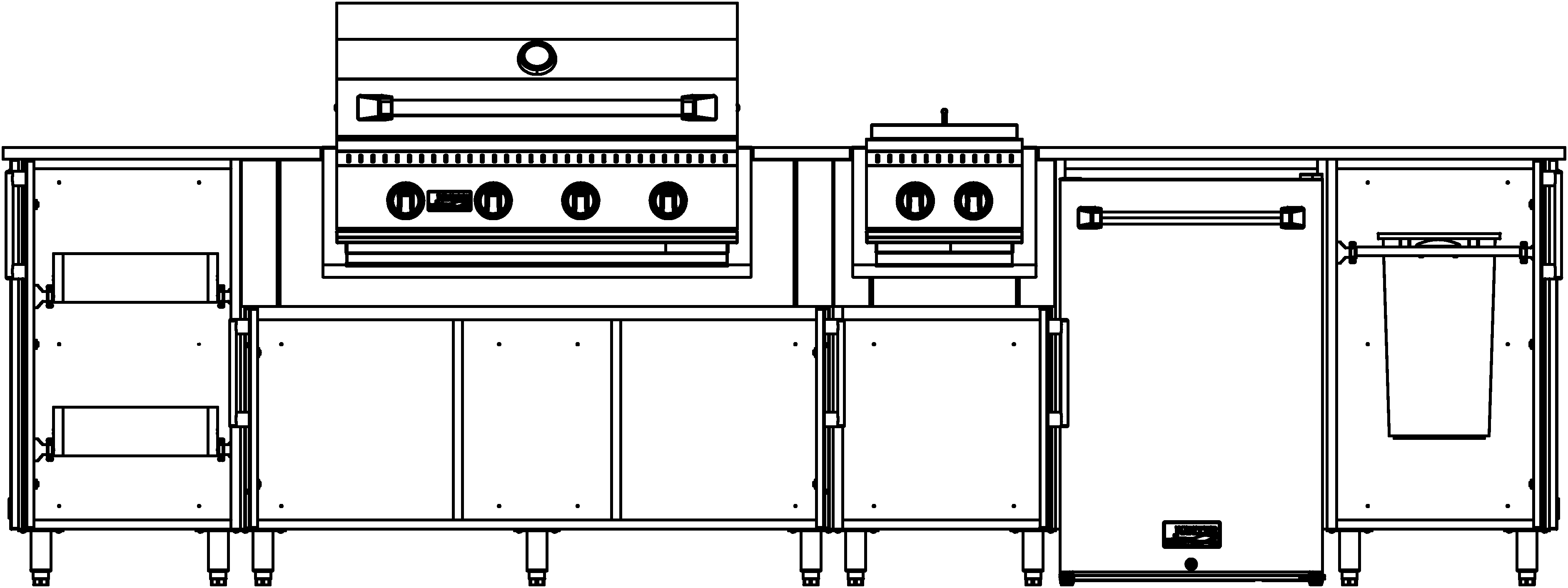 F126LBRFR2T - 126" Glacier Island with Grill, Side Burner, Refrigerator, and Roll-Out Trays